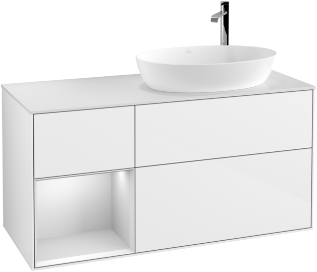 Тумба під раковину Villeroy & Boch Finion 120х50,1 см з підсвіткою МДФ білий глянцевий лак/скло біле матове F921MTGF