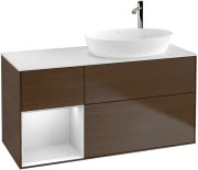 Тумба під раковину Villeroy & Boch Finion 120х50,1 см із підсвічуванням МДФ шпон волоського горіха/скло біле матове F921MTGN