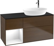 Тумба під раковину Villeroy & Boch Finion 120х50,1 см з підсвічуванням МДФ шпон волоського горіха/скло чорне матове F922GFGN