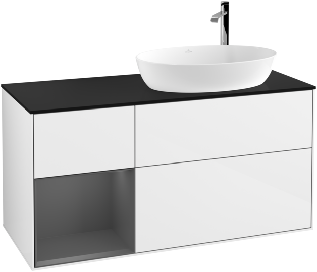 Тумба під раковину Villeroy & Boch Finion 120х50,1 см з підсвіткою МДФ білий глянцевий лак/скло чорне матове F922GKGF