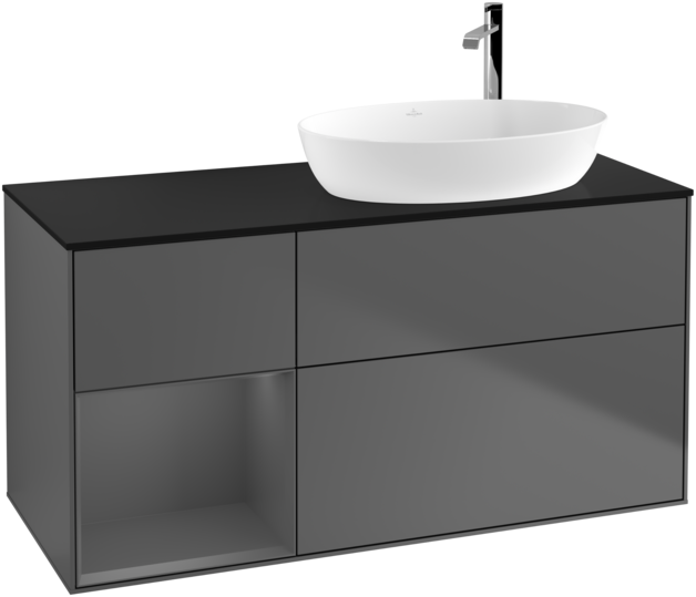 Тумба під раковину Villeroy & Boch Finion 120х50,1 см з підсвічуванням антрацит матовий лак/скло чорне матове F922GKGK