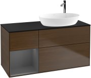 Тумба под раковину Villeroy & Boch Finion 120х50,1 см с подсветкой МДФ шпон грецкого ореха/стекло черное матовое F922GKGN