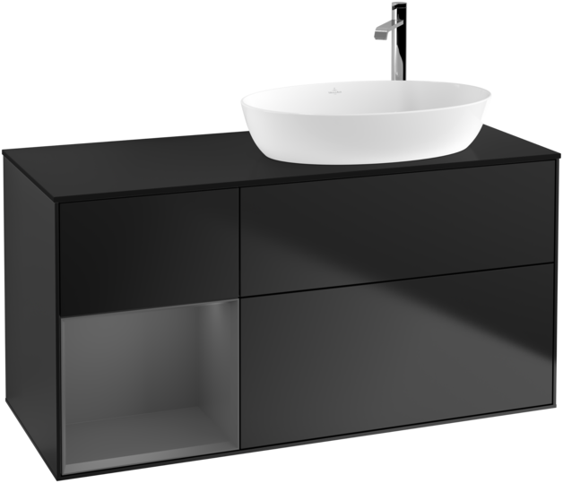 Тумба під раковину Villeroy & Boch Finion 120х50,1 см з підсвічуванням МДФ чорний матовий лак/скло чорне матове F922GKPD