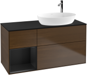 Тумба под раковину Villeroy & Boch Finion 120х50,1 см с подсветкой МДФ шпон грецкого ореха/стекло черное матовое F922PDGN