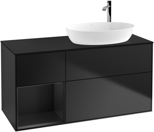 Тумба под раковину Villeroy & Boch Finion 120х50,1 см с подсветкой МДФ черный матовый лак/стекло черное матовое F922PDPD