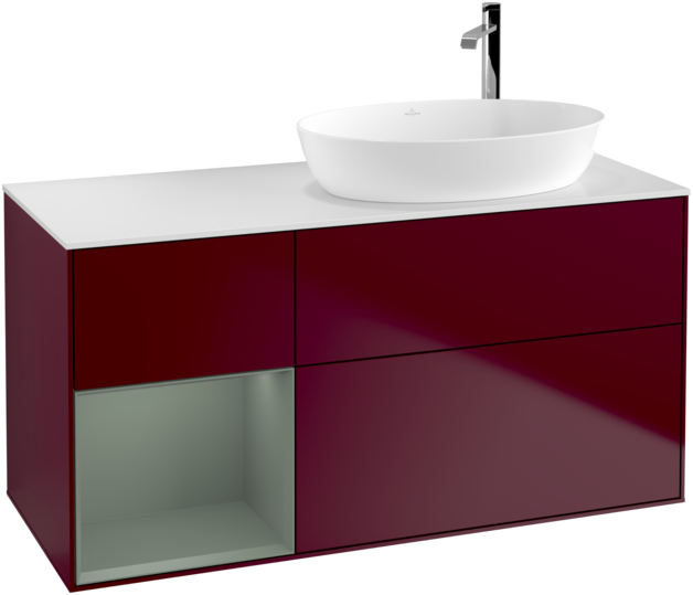 Тумба под раковину Villeroy & Boch Finion 120х50,1 см с подсветкой МДФ пион матовый лак/стекло белое матовое F921GMHB