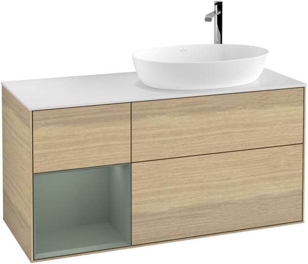 Тумба под раковину Villeroy & Boch Finion 120х50,1 см с подсветкой МДФ шпон дуба/стекло белое матовое F921GMPC