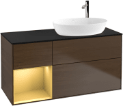 Тумба под раковину Villeroy & Boch Finion 120х50,1 см с подсветкой МДФ шпон грецкого ореха/стекло черное матовое F922HFGN