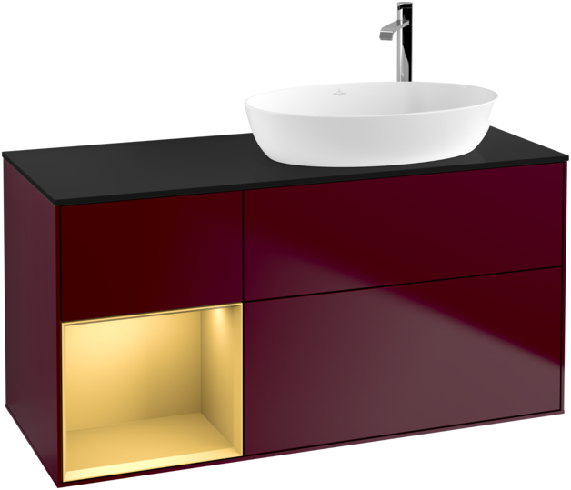 Тумба под раковину Villeroy & Boch Finion 120х50,1 см с подсветкой МДФ пион матовый лак/стекло черное матовое F922HFHB