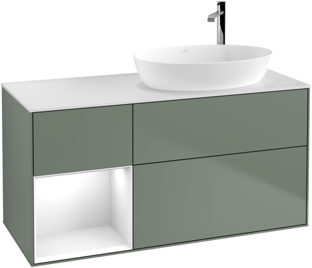 Тумба під раковину Villeroy & Boch Finion 120х50,1 см із підсвічуванням МДФ оливковий матовий лак/скло біле матове F921GFGM