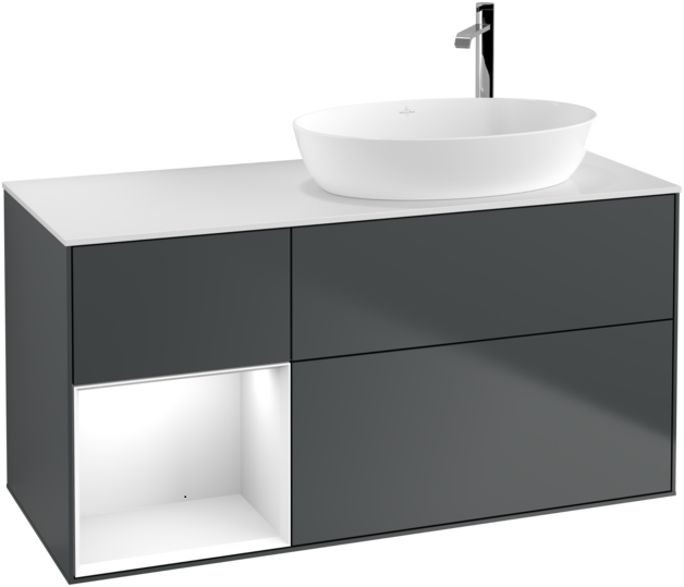 Тумба під раковину Villeroy & Boch Finion 120х50,1 см із підсвічуванням МДФ темно-синій матовий лак/скло біле матове F921GFHG