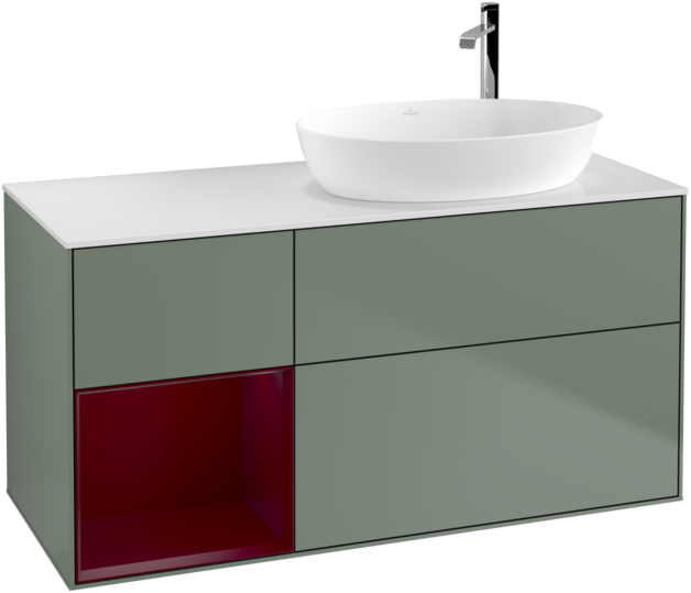 Тумба під раковину Villeroy & Boch Finion 120х50,1 см із підсвічуванням МДФ оливковий матовий лак/скло біле матове F921HBGM