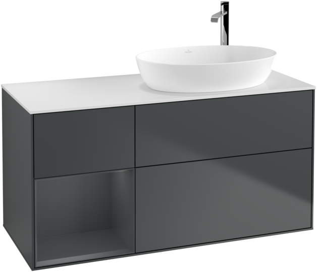 Тумба под раковину Villeroy & Boch Finion 120х50,1 см с подсветкой МДФ темно-синий матовый лак/стекло белое матовое F921HGHG