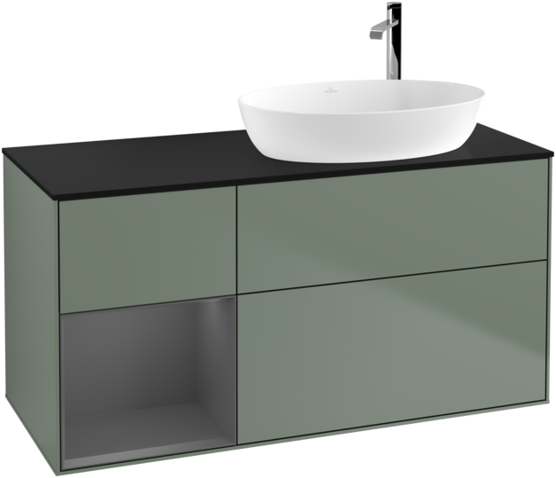 Тумба под раковину Villeroy & Boch Finion 120х50,1 см с подсветкой МДФ оливковый матовый лак/стекло черное матовое F922GKGM