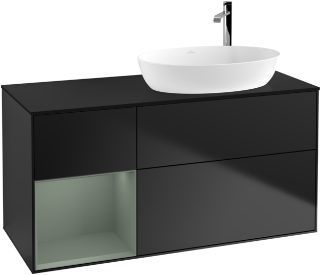 Тумба под раковину Villeroy & Boch Finion 120х50,1 см с подсветкой МДФ черный матовый лак/стекло черное матовое F922GMPD