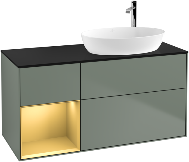 Тумба под раковину Villeroy & Boch Finion 120х50,1 см с подсветкой МДФ оливковый матовый лак/стекло черное матовое F922HFGM