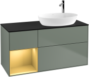 Тумба под раковину Villeroy & Boch Finion 120х50,1 см с подсветкой МДФ оливковый матовый лак/стекло черное матовое F922HFGM