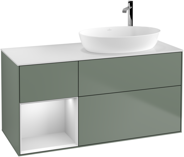 Тумба под раковину Villeroy & Boch Finion 120х50,1 см с подсветкой МДФ оливковый матовый лак/стекло белое матовое F921MTGM