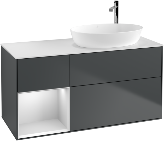 Тумба под раковину Villeroy & Boch Finion 120х50,1 см с подсветкой МДФ темно-синий матовый лак/стекло белое матовое F921MTHG