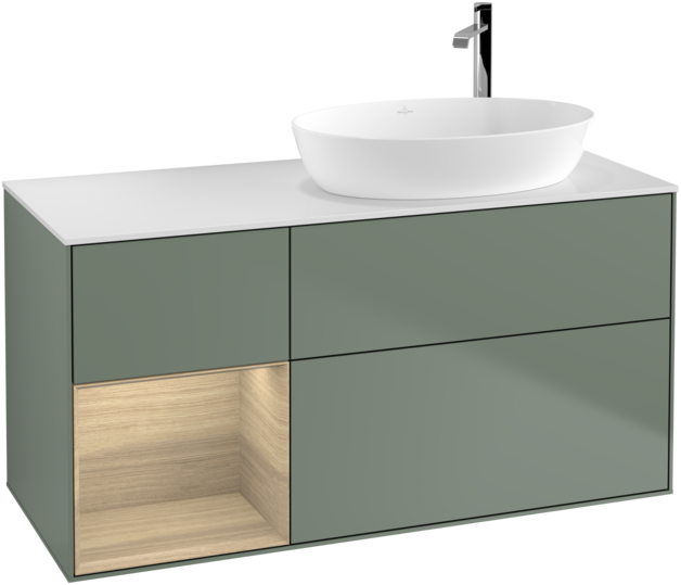 Тумба під раковину Villeroy & Boch Finion 120х50,1 см із підсвічуванням МДФ оливковий матовий лак/скло біле матове F921PCGM