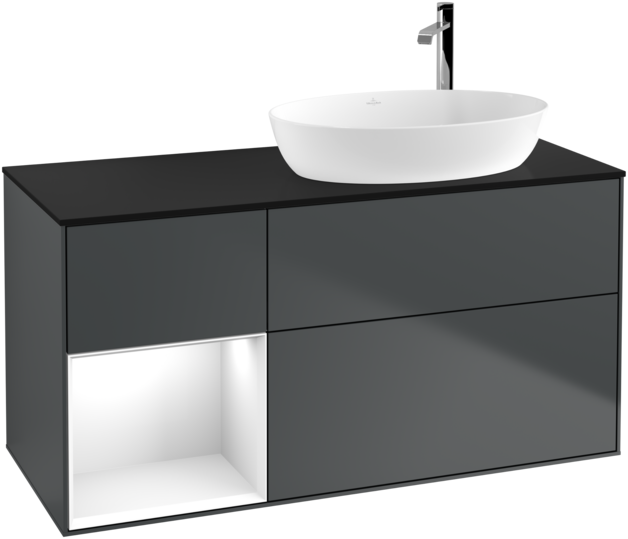 Тумба під раковину Villeroy & Boch Finion 120х50,1 см із підсвічуванням МДФ темно-синій матовий лак/скло біле матове F922GFHG