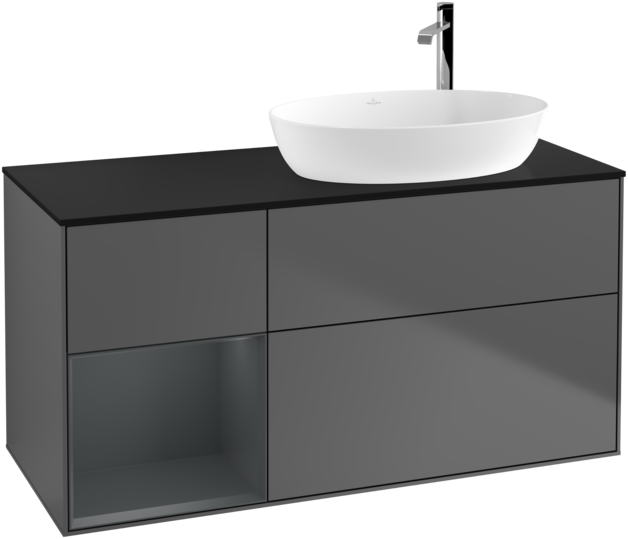 Тумба під раковину Villeroy & Boch Finion 120х50,1 см з підсвічуванням антрацит матовий лак/скло чорне матове F922HGGK