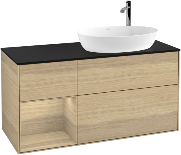 Тумба под раковину Villeroy & Boch Finion 120х50,1 см с подсветкой МДФ шпон дуба/стекло черное матовое F922PCPC