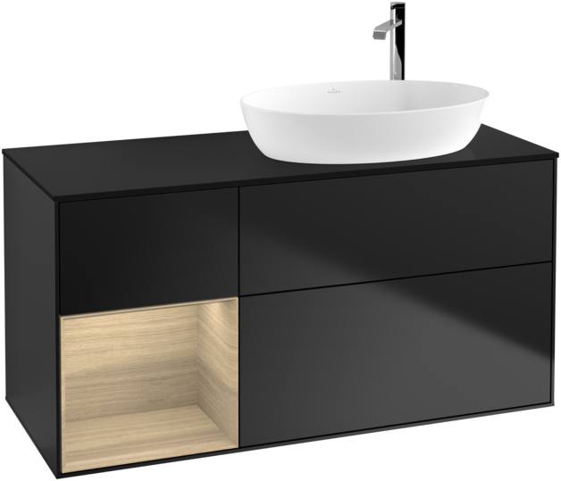 Тумба под раковину Villeroy & Boch Finion 120х50,1 см с подсветкой МДФ черный матовый лак/стекло черное матовое F922PCPD