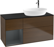 Тумба под раковину Villeroy & Boch Finion 120х50,1 см с подсветкой МДФ шпон грецкого ореха/стекло черное матовое F922HGGN