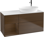 Тумба під раковину Villeroy & Boch Finion 120х50,1 см з підсвічуванням МДФ шпон волоського горіха/скло біле матове G921GNGN