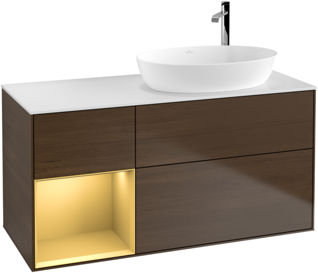 Тумба под раковину Villeroy & Boch Finion 120х50,1 см с подсветкой МДФ шпон грецкого ореха/стекло белое матовое G921HFGN