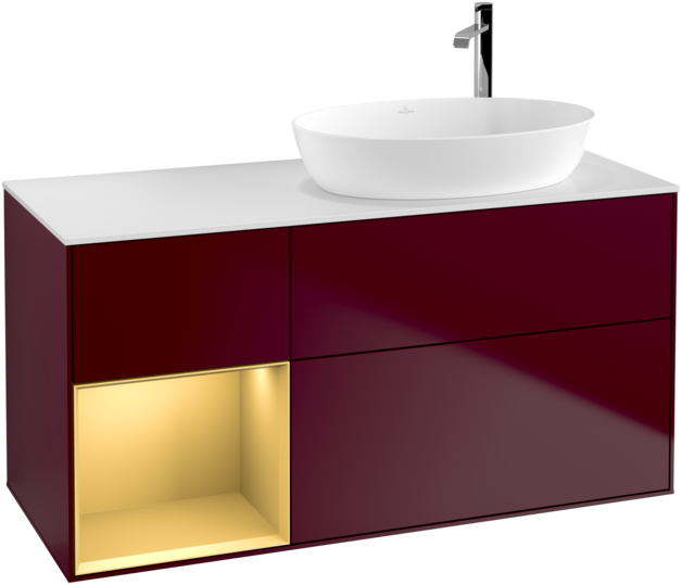 Тумба под раковину Villeroy & Boch Finion 120х50,1 см с подсветкой МДФ пион матовый лак/стекло белое матовое G921HFHB