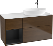 Тумба під раковину Villeroy & Boch Finion 120х50,1 см з підсвічуванням МДФ шпон волоського горіха/скло біле матове G921PDGN