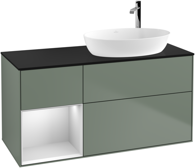 Тумба под раковину Villeroy & Boch Finion 120х50,1 см с подсветкой МДФ оливковый матовый лак/стекло черное матовое F922MTGM