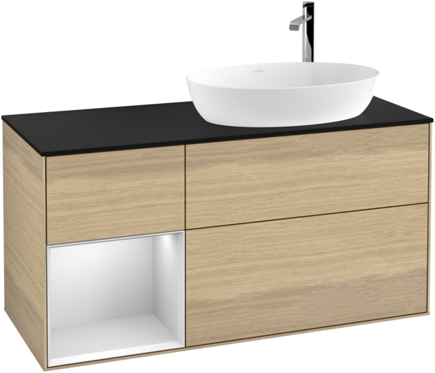 Тумба под раковину Villeroy & Boch Finion 120х50,1 см с подсветкой МДФ шпон дуба/стекло черное матовое F922MTPC