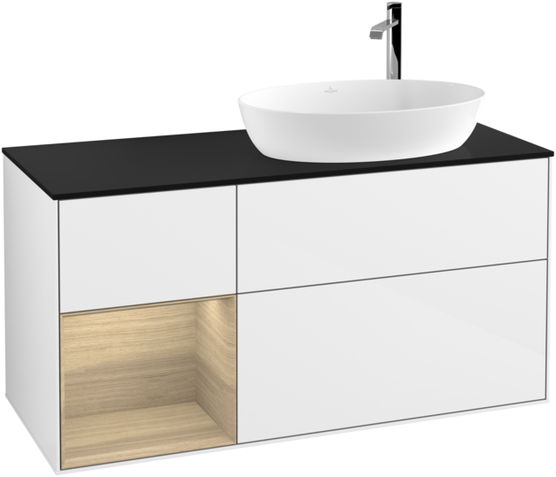 Тумба під раковину Villeroy & Boch Finion 120х50,1 см з підсвіткою МДФ білий глянцевий лак/скло чорне матове F922PCGF