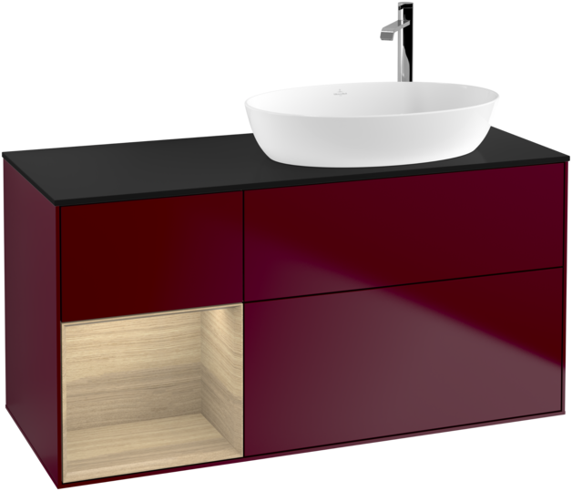 Тумба під раковину Villeroy & Boch Finion 120х50,1 см з підсвічуванням МДФ півонія матовий лак/скло чорне матове F922PCHB