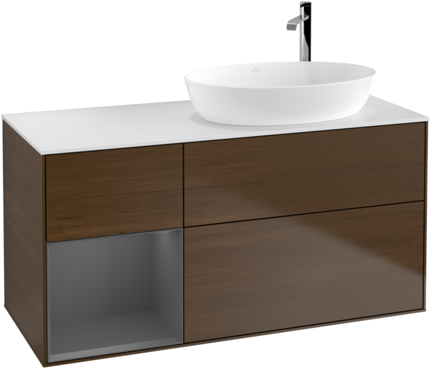 Тумба под раковину Villeroy & Boch Finion 120х50,1 см с подсветкой МДФ шпон грецкого ореха/стекло белое матовое G921GKGN