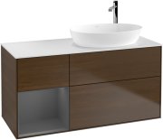 Тумба під раковину Villeroy & Boch Finion 120х50,1 см з підсвічуванням МДФ шпон волоського горіха/скло біле матове G921GKGN