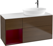 Тумба під раковину Villeroy & Boch Finion 120х50,1 см з підсвічуванням МДФ шпон волоського горіха/скло біле матове G921HBGN