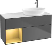 Тумба під раковину Villeroy & Boch Finion 120х50,1 см з підсвічуванням антрацит матовий лак/скло біле матове G921HFGK