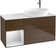 Тумба під раковину Villeroy & Boch Finion 120х50,1 см з підсвічуванням МДФ шпон волоського горіха/скло біле матове G921MTGN