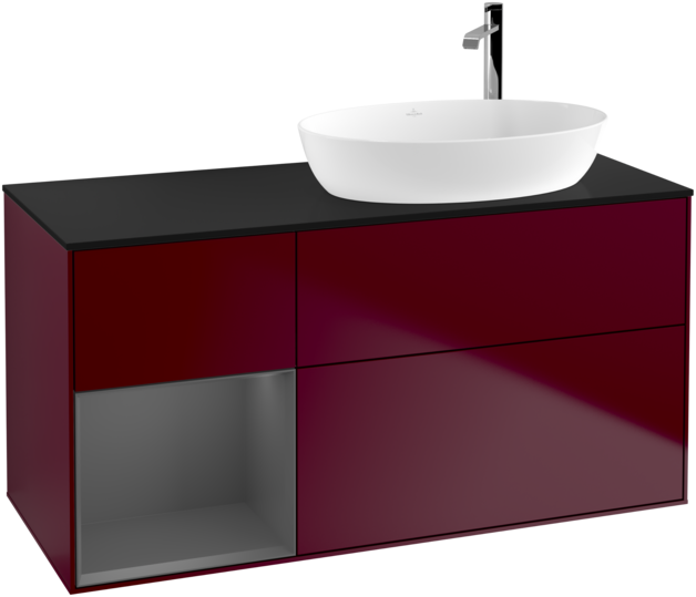 Тумба под раковину Villeroy & Boch Finion 120х50,1 см с подсветкой МДФ пион матовый лак/стекло черное матовое G922GKHB