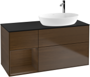 Тумба под раковину Villeroy & Boch Finion 120х50,1 см с подсветкой МДФ шпон грецкого ореха/стекло черное матовое G922GNGN