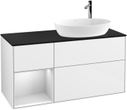 Тумба под раковину Villeroy & Boch Finion 120х50,1 см с подсветкой МДФ глянцевый белый лак/стекло черное матовое G922MTGF