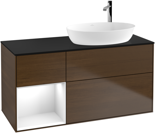 Тумба под раковину Villeroy & Boch Finion 120х50,1 см с подсветкой МДФ шпон грецкого ореха/стекло черное матовое G922GFGN