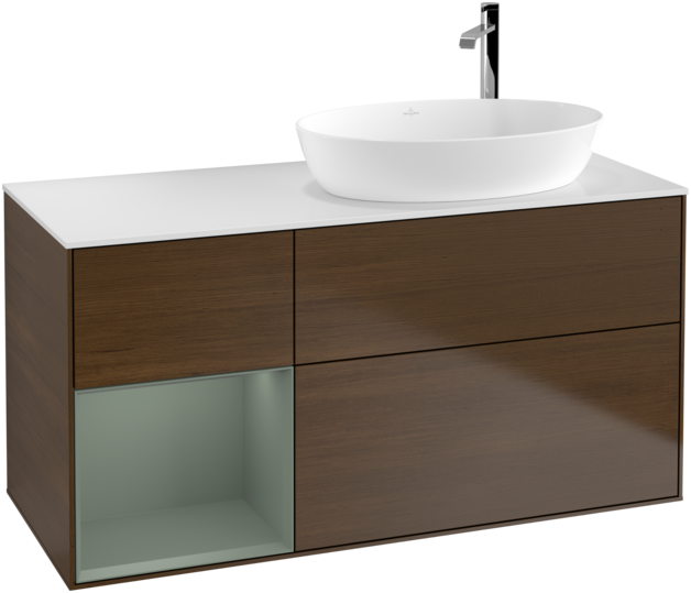 Тумба под раковину Villeroy & Boch Finion 120х50,1 см с подсветкой МДФ шпон грецкого ореха/стекло белое матовое G921GMGN