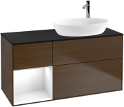 Тумба под раковину Villeroy & Boch Finion 120х50,1 см с подсветкой МДФ шпон грецкого ореха/стекло черное матовое G922GFGN