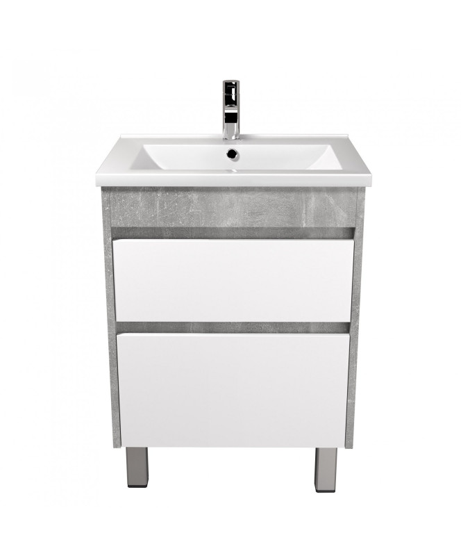 Тумба Мойдодыр Polo Loft 60-U с раковиной Cosmo ДСП бетон/белый глянец 00-0008081