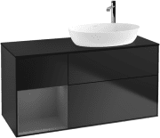 Тумба під раковину Villeroy & Boch Finion 120х50,1 см з підсвічуванням МДФ чорний матовий лак/скло чорне матове G922GKPD